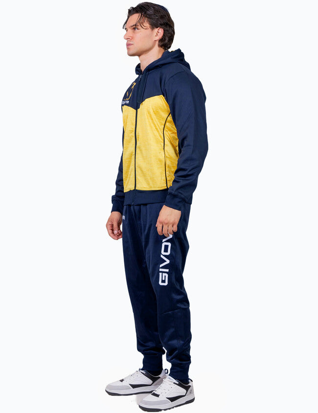 TUTA VISA MELANGE CON CAPPUCCIO POLARFLEECE BLU/GIALLO MELANGE