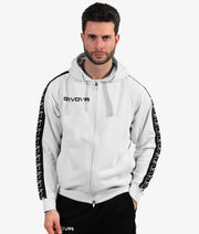 Mikina s kapucňou FELPA FULL ZIP CON CAPPUCCIO TERRY BAND biela-čierna