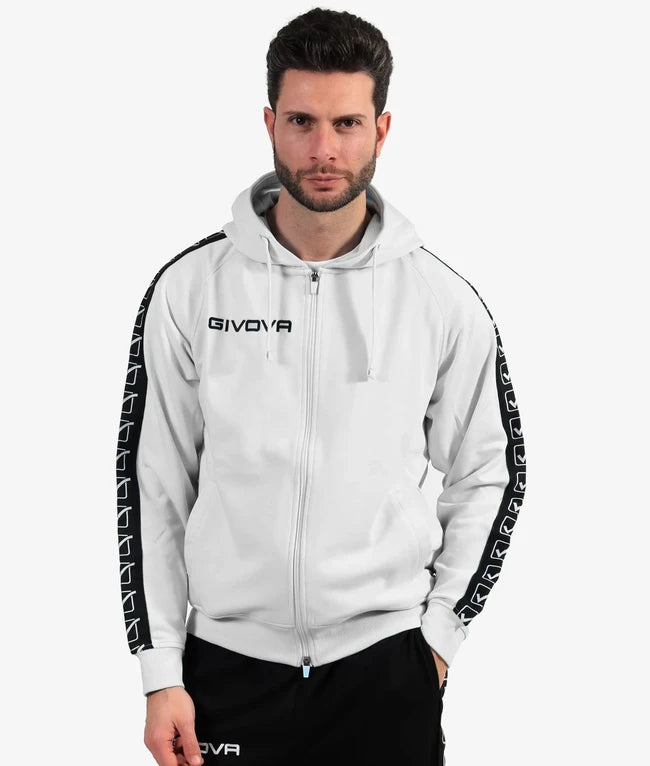 Mikina s kapucňou FELPA FULL ZIP CON CAPPUCCIO TERRY BAND biela-čierna