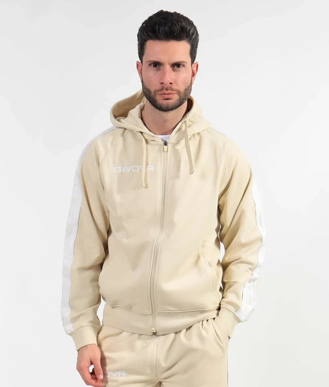 Mikina s kapucňou FELPA FULL ZIP CON CAPPUCCIO TERRY BAND piesková