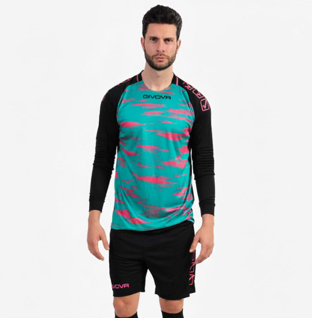 Brankársky dres KIT PORTIERE DIFESA petrolejová zelená-fluo ružová