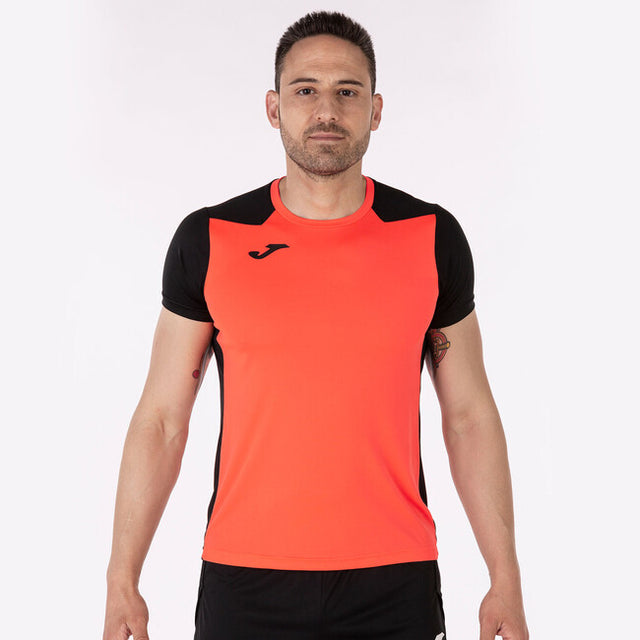 Bežecké tričko T-SHIRT RECORD II SHORT SLEEVE koralová fluo čierna