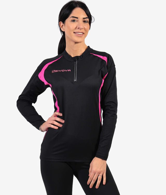 Dlhé tričko RUNNING LONG SHIRT čierna-fuchsiová