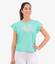 Dámske tričko T-SHIRT LADY FLORAL zelená tyrkysová