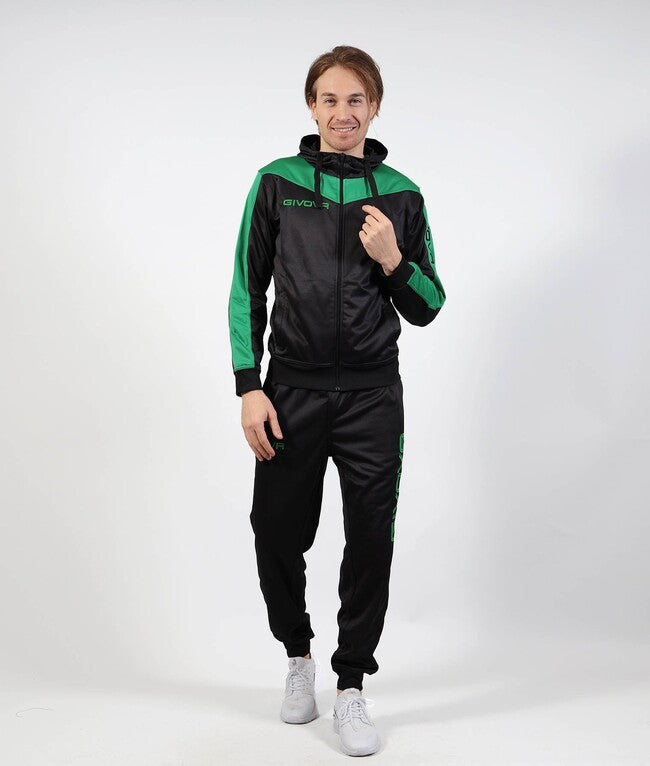 TUTA ROMA CON CAPPUCCIO POLARFLEECE NERO/VERDE
