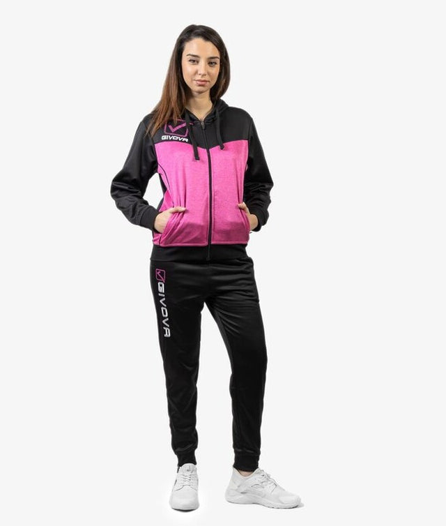 Súprava s kapucňou TUTA VISA MELANGE CON CAPPUCCIO POLARFLEECE fluo ružová-čierna
